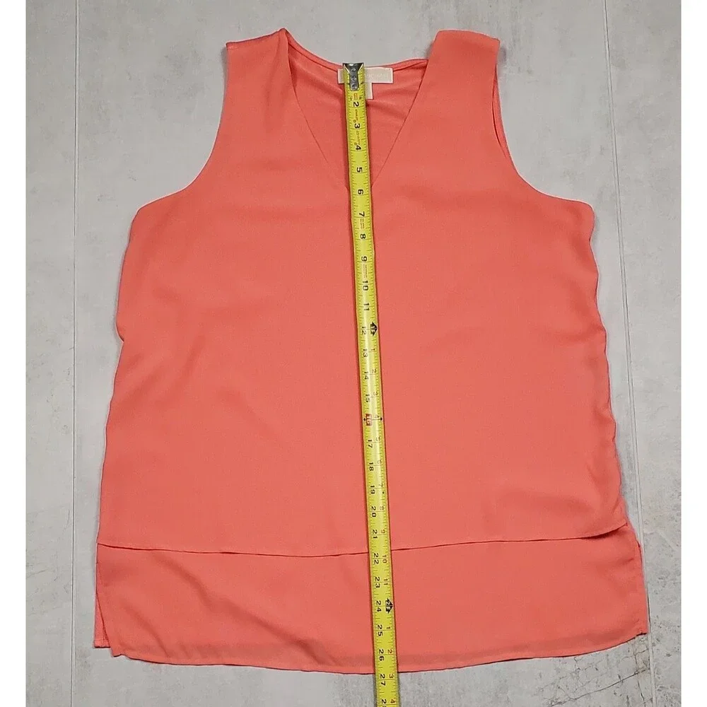 Michael Kors Women's Layered Bottom Blouse Size L Peach Pink Orange